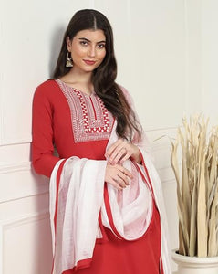Toplot Women'S Solid Straight Kurta With Pant & Dupatta|Kurta Pant Set With Dupatta (Straight-Kurta-Pant-5197-Red-Xxl),Red,2,B0DCNJYV38
