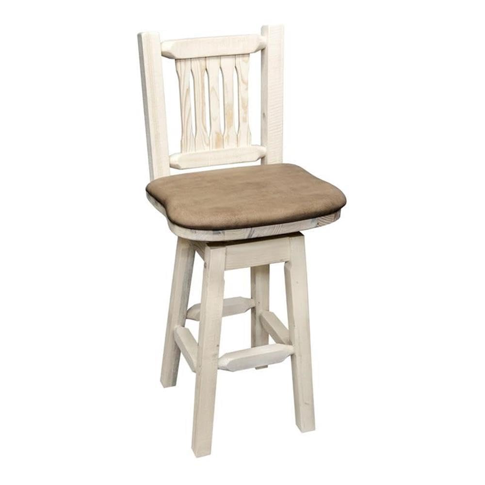Montana Woodworks Homestead Collection Counter Height Barstool With Back & Swivel, Buckskin Upholstery, Clear Lacquer Finish