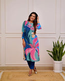 Anni Designer Women'S Cotton Blend Straight Printed Co-Ord Set (Yup Blue Co-Ord_S_Blue_Small),Blue,S,Cotton Blend,Regular,Kurta