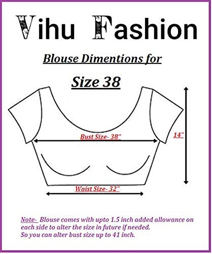 Vihu Fashion Women'S Silk Floral Half Sleeve Blouse (Checks Mix_Royal Blue_38)