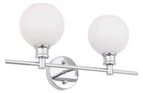 Living District Collier Industrial Mid-Century Modern 2 Light Entryway And Bathroom Wall Sconce In Chrome And Frosted White Glas