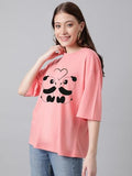 Kotty Women'S Cotton Blend Printed Oversized T-Shirts,Tulip PinkApparel,L