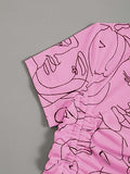 Toplot Printed Crop Top For Women With Short Sleeve (Crop-Top-5100-Pink-Xs),Pink,,B0CBPSC2YY