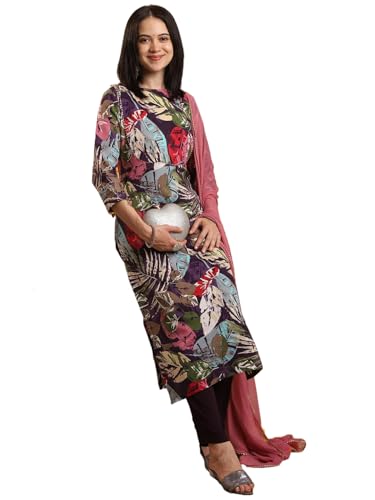 Anni Designer Women'S Rayon Blend Straight Printed Kurta With Pant & Dupatta (Kulkarni Multi-Vks01_Xxl_Multi_Xx-Large) Multicolour,Multicolour,2XL
