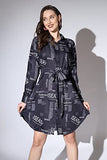 OM SAI LATEST CREATION Western Dresses for Women || Rayon Paper Printed Dress for Women || Dress with Belt Cuff Full Sleeve & Spread Collar || Casual Western Dress for Women. (X-Large NavyBlue),Navyblue