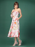Oomph! Women'S Western & Fusion Wear Printed Crepe Dress For Women One Shoulder White - Md1080,Off WhiteApparel,XL