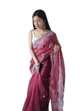 Flosive Women's Attractive Colour Organza Saree Handwork With Blouse (MAROON)