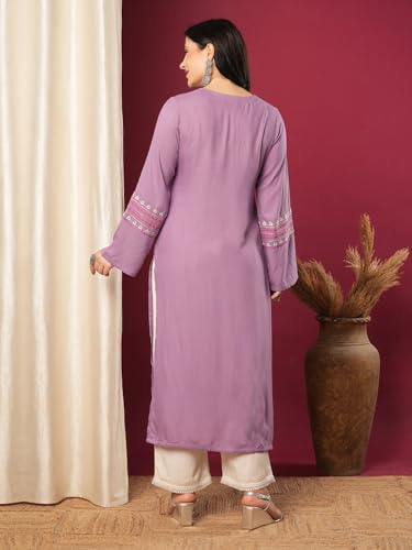 Anni Designer Women'S Rayon Viscose Straight Solid Pakistani Kurta (Sejalani Purple-Vks01_Xl_Cream_X-Large),Purple,XL,Rayon,Regular,