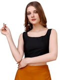 Womanista Women's Taffeta Solid Sleeveless Regular Fit Sequinned Blouse (BL_42_Black M)