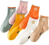 Mikoniko 6 Pairs Womens Daisy Socks Vintage Patterned Crew Novelty Ankle Cute Floral Casual Dress Socks