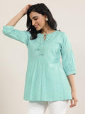 Libas Women'S Silk Blend Self Design A-Line Kurti (29653_Blue_Xl)