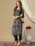 Gosriki Women'S Cotton Blend Straight Printed Kurta With Pant (Bolina Blue-Nj-Gs_Xl_Blue_X-Large),Black,,B0D3BY2PMG