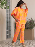 Libas Womens Printed Silk Blend Co-Ord Set For Women Orange M
