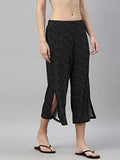 Enamor Essentials Women's Slim Fit Mid Rise Crop Length Soft & Drapey Stretch Viscose Culottes with Smart Side Slits - EA64(EA64-Black Scatter Aop-M),Black Scatter Aop