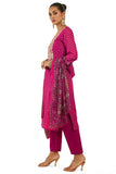 Soch Womens Fuchsia Chanderi Suit Set With Print And Embroidery Fuchsia S
