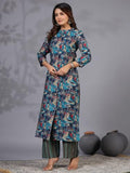 Anni Designer Women'S Rayon Blend Straight Printed Kurta With Pant (Bbcom Blue_M_Blue_Medium),Blue,M,Rayon Blend,Regular,Kurta
