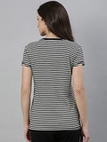 Enamor Essentials Women's Relaxed Fit Short Sleeves Crew Neck Slim Fit Breathable Stretch Regular Length Cotton Tee - EA47(EA47-Black & White Str-XL),Black & White Str