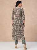 Anni Designer Women'S Cotton Blend Straight Printed Kurta With Pant (Vanku Green_S_Green_Small),Green,S,Cotton Blend,Classic,Kurta