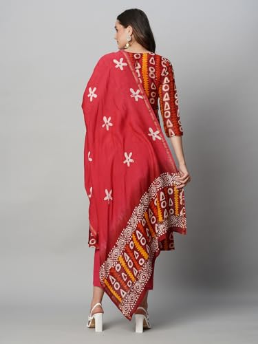Anni Designer Women'S Cotton Blend Straight Printed Kurta With Pant & Dupatta (Juraho Maroon_S_Maroon_Small),Maroon,S,Cotton Blend,Regular,Dupatta