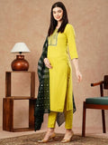 Gosriki Women'S Rayon Blend Embroidered Straight Kurta With Pant & Dupatta (Minara Mustrad-Gs_L_Mustard_Large),Mustard,,B0CYGR9YMY
