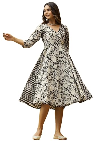 Anni Designer Women'S Cotton Blend Anarkali Printed Kurta (Yogda Black_Xxl_Black_Xx-Large),Black,2XL