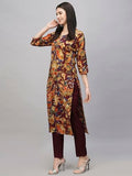 Anni Designer Women'S Cotton Blend Straight Printed Kurta With Pant (Jabala Wine_M_Wine_Medium),Wine,M,Cotton Blend,Kurta,