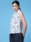 Oomph! Summer Shirts For Women Floral Printed White Blue,Arctic BlueApparel,M