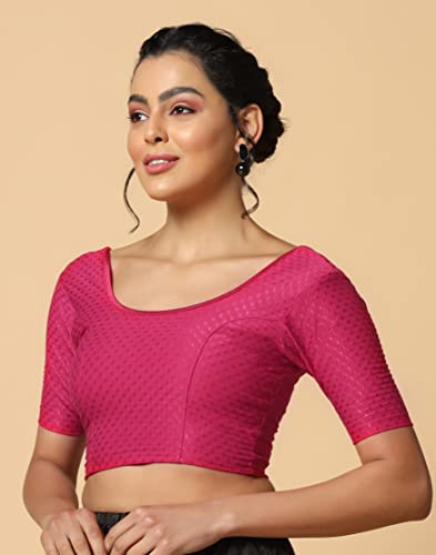 Toplot Cotton Blend Lycra Stretchable Round Neck Blouses For Women Readymade (Blouse-5058-Rani Pink-30),Pink,30,B0BWYLHQRZ