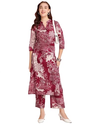 Anni Designer Women'S Rayon Blend Straight Printed Kurta With Pant (Tomsk Maroon-Vks01_Xxl_Maroon_Xx-Large),Maroon,2XL