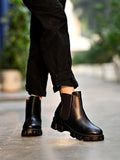 Women'S Chunky Chelsea Boots Black Ankle Booties With Lug Sole Slip-On Elastic Side Panels Stylish Fall/Winter Footwear Eu37,Black,4,B0CQKB6VP9