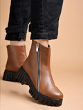 Shoetopia Smart Casual Side Chain Detailed Tan Boots For Women & Girls /Eu39,Tan,6,B0DM68VRZ2
