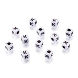 240pcs Opaque Acrylic Letter K Cube Beads White Plastic Alphabet Loose Spacer Square Beads 4-5mm for DIY Name Bracelet Necklace 