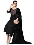 Anni Designer Women'S Cotton Blend Embroidered Straight Kurta With Pant & Dupatta (Kasturi Black-Al_M_Black_Medium),Black,M