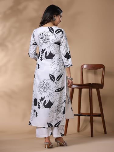 Anni Designer Women'S Rayon Blend Straight Printed Kurta With Palazzo (Anaar-Beige-Fv_4Xl_White_Xxxx-Large) White,White,4XL,Rayon Blend,Regular,Kurta, Pants