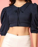 Toplot Women'S V-Collar Polo Crop Top With Half Sleeves (Top-5111-Navy-L),Navy,,B0C4FB1D1W