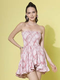 Oomph! Women'S Western & Fusion Wear Smocked Mini Dress For Women Western Pink - Md936,Barbie Pink,Barbie Pink,M