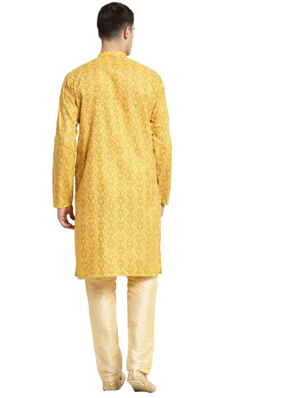 Sojanya (Since 1958 Men'S Cotton Blend Mustard Printed Only Long Kurta Mustard 2Xl