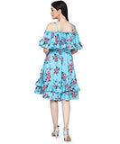Oomph! Women'S Western & Fusion Wear Crepe Pleated Knee-Long Dress - Sea Blue,Sea BlueApparel,XL