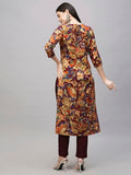 Anni Designer Women'S Cotton Blend Straight Printed Kurta With Pant (Jabala Wine_M_Wine_Medium),Wine,M,Cotton Blend,Kurta,