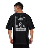 Kyda Men'S Oversized 100% Cotton Round Neck Front And Back Printed Tshirt (Pack Of 1),Black 1Apparel,L