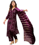 Gosriki Women'S Rayon Viscose Straight Bandhej Printed Kurta With Pant & Dupatta (Baghira Wine-Vks03-Gs_S_Wine_Small),Wine,,B0F8QB1WZ8