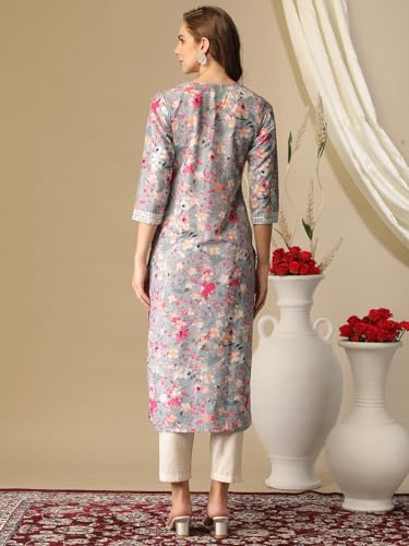 Anni Designer Women'S Rayon Blend Chikankari Embroidered Straight Kurta (Kisrup-Multi-Nw_S_Grey_Small),Grey,S,Rayon Blend,Regular,Kurta