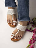 Shoetopia Women'S Wedge Heel Kolhapuris White,White,8,B0BSCB4WP6