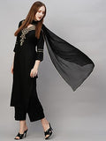 Anni Designer Women'S Cotton Blend Straight Embroidered Kurta With Pant & Dupatta (Dacia Black_M_Black_Medium),Black,M,Cotton Blend,Regular,Dupatta