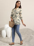 Libas Women'S Cotton Blend Floral Straight Kurti (98047O Beige