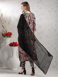Gosriki Women'S Rayon Blend Straight Printed Kurta With Pant & Dupatta (Sunsari Black-Gs_L_Black_Large),Black,,B0DJWFQNXH