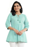 Libas Women'S Silk Blend Self Design A-Line Kurti (29653_Blue_Xl)