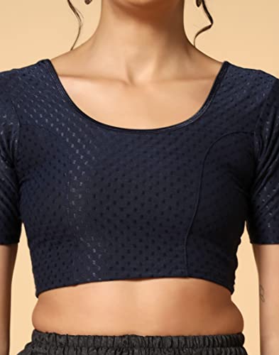 Toplot Cotton Blend Lycra Stretchable Readymade Blouses Pack Of 2 (Combo-5058-Gre-Nvy-42) Green-Navy Blue,Green-Navy Blue,42,B0CV596LB6