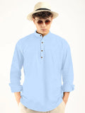 Royalscout Men'S Cotton Polyester Blend Solid Regular Fit Full Sleeve Short Kurta Sky Sky S Jm_Button_Sky_S