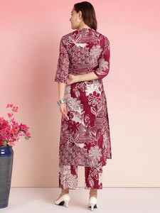 Gosriki Women'S Rayon Blend Straight Printed Kurta With Pant (Tomsk Maroon-Gs_Xxl_Maroon_Xx-Large),Maroon,2,B0DRNN1WQS
